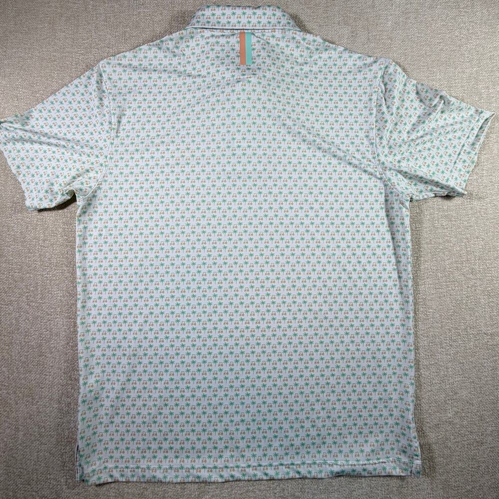 Rhoback Men M Golf Cart Palm Tree Print White Green Performance Athleisure Polo - Picture 2 of 6